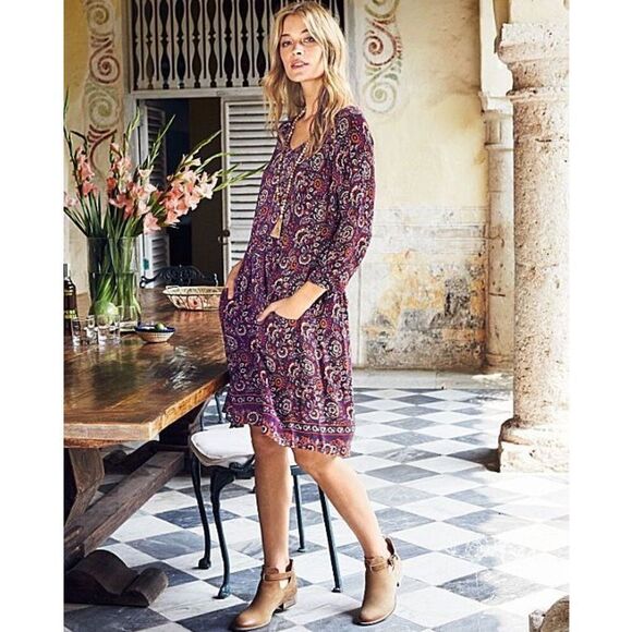 ✨Garnet Hill Burgundy Paisley Bohemian Pocket Sz 12 Dress✨ - Picture 3 of 10